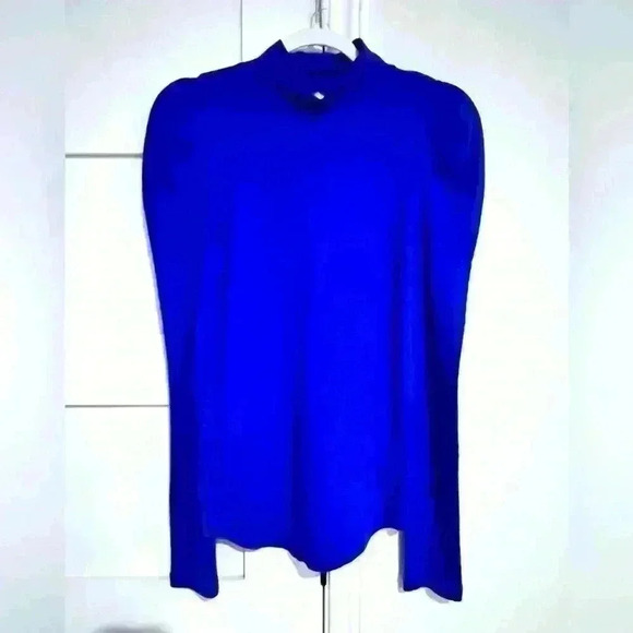 Free People Royal Blue Puff Long Sleeve Mock Neck Sweater- Size Medium- EUC - Picture 2 of 5